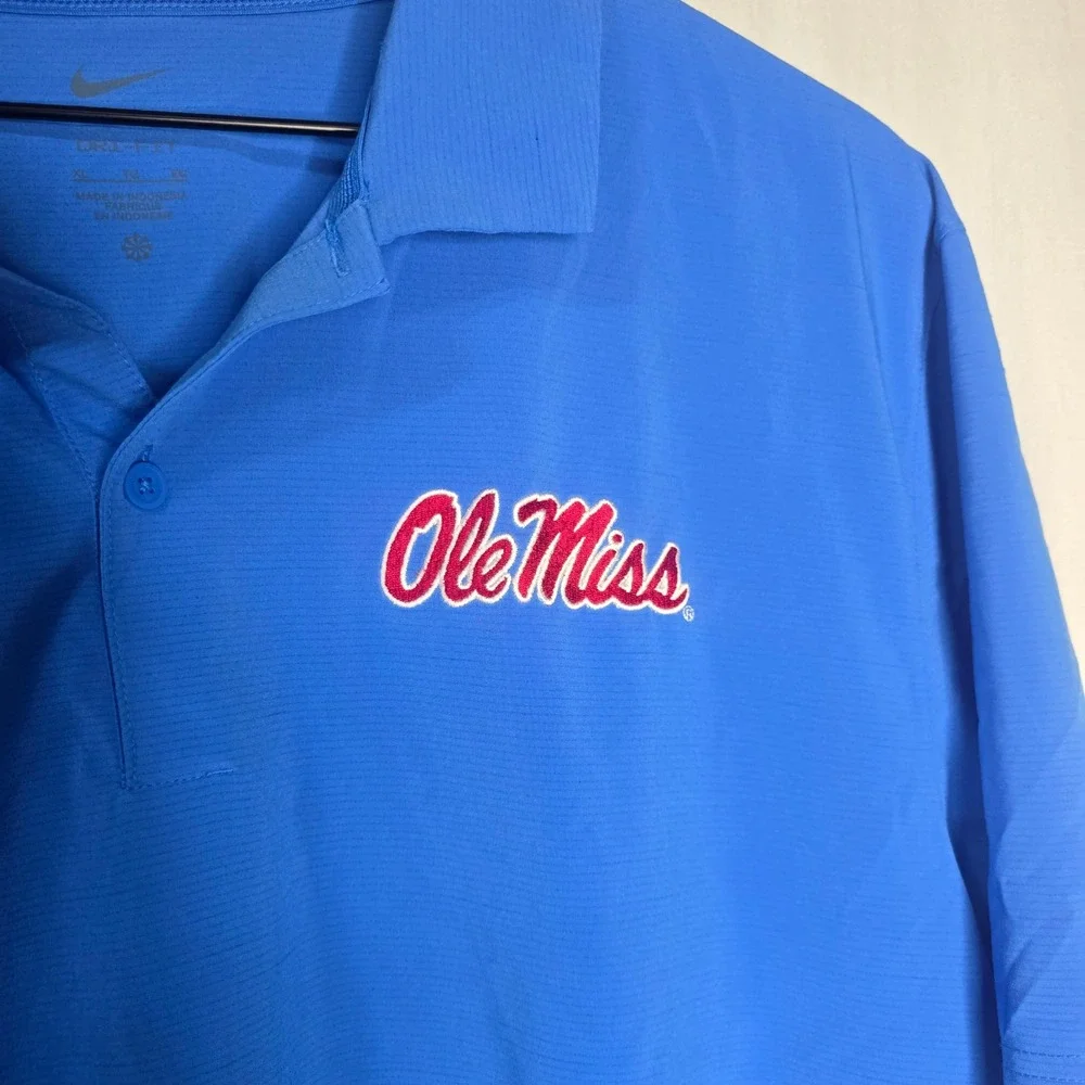Nike Ole Miss Rebels Dri-FIT Polo Mens XL Blue Woven Polyester Sporty Gorpcore